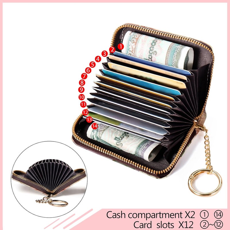Blusabaca Flower Floral Credit Card Holder for Women, Small RFID Wallet with Zipper, Card Keychain Wallet, Leather Wallet Card Case, Business Blocking Accordion Wallet Gift - Image 5
